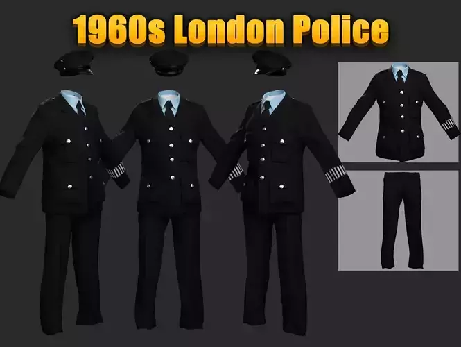1960s London Police Uniform Flat Cap Jacket Trousers Low-poly 3D model