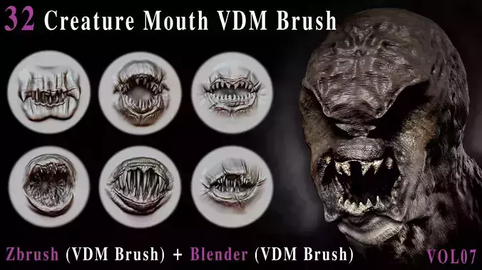 32 Creature Mouth VDM Brush - For ZBrush and Blender - Vol07