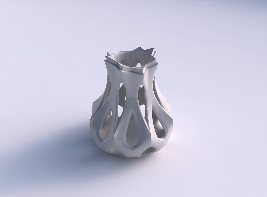 Vase rose spikes wide bulged with smooth cuts streched top 3D print model_0