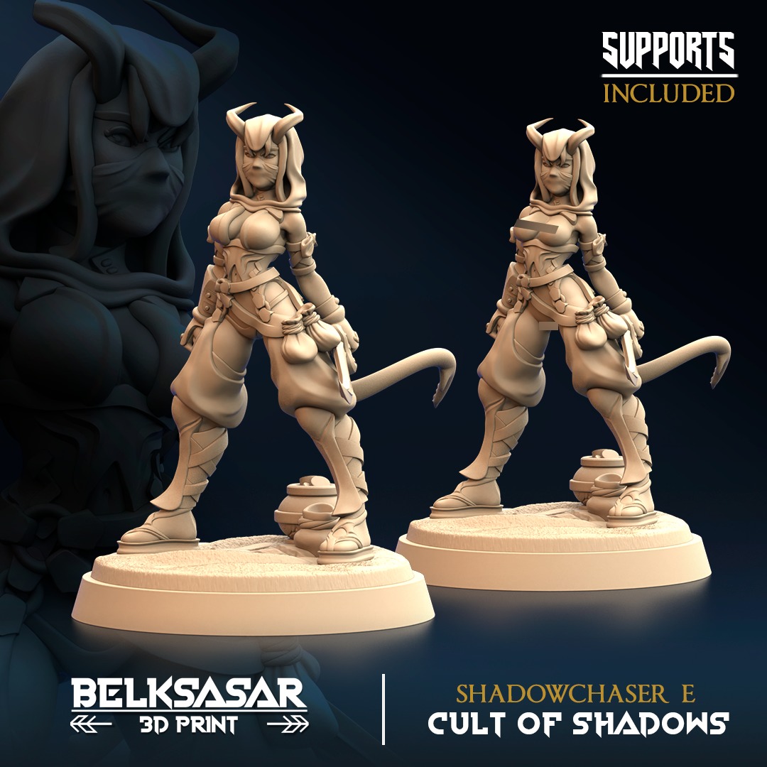 Tiefling - Shadowchaser Nude and Normal Set x6 3D print model_6