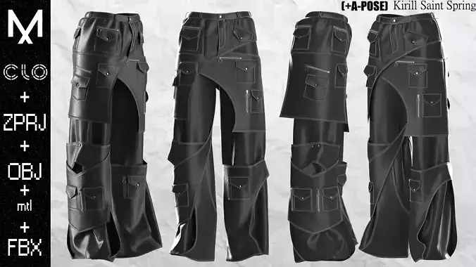 Leather Pants Female Marvelous designer Clo3d OBJ mtl FBX ZPRJ