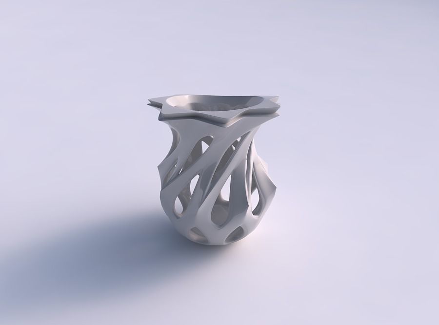Vase rose spikes wide bulged with smooth cuts eccentric