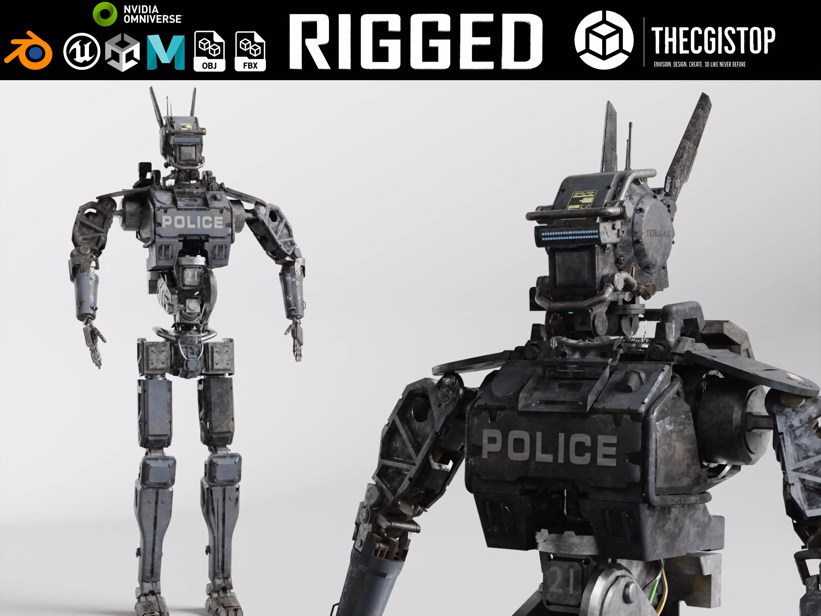 Chappie Police Robot Variant Fully IK RIGGED on LAUNCH SALE 3D model_0