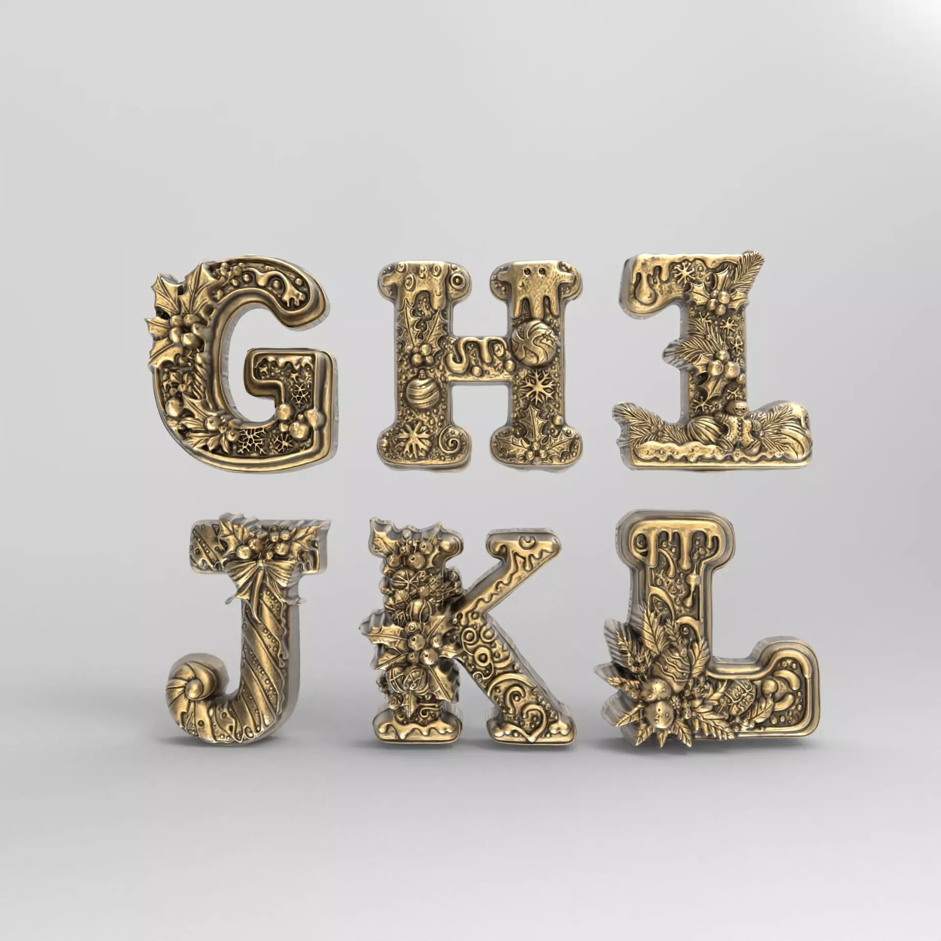 Alphabet christmas decor G to L 3D print model_0