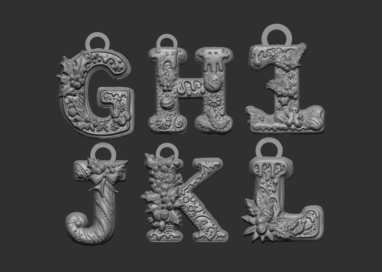 Alphabet christmas decor G to L 3D print model_10