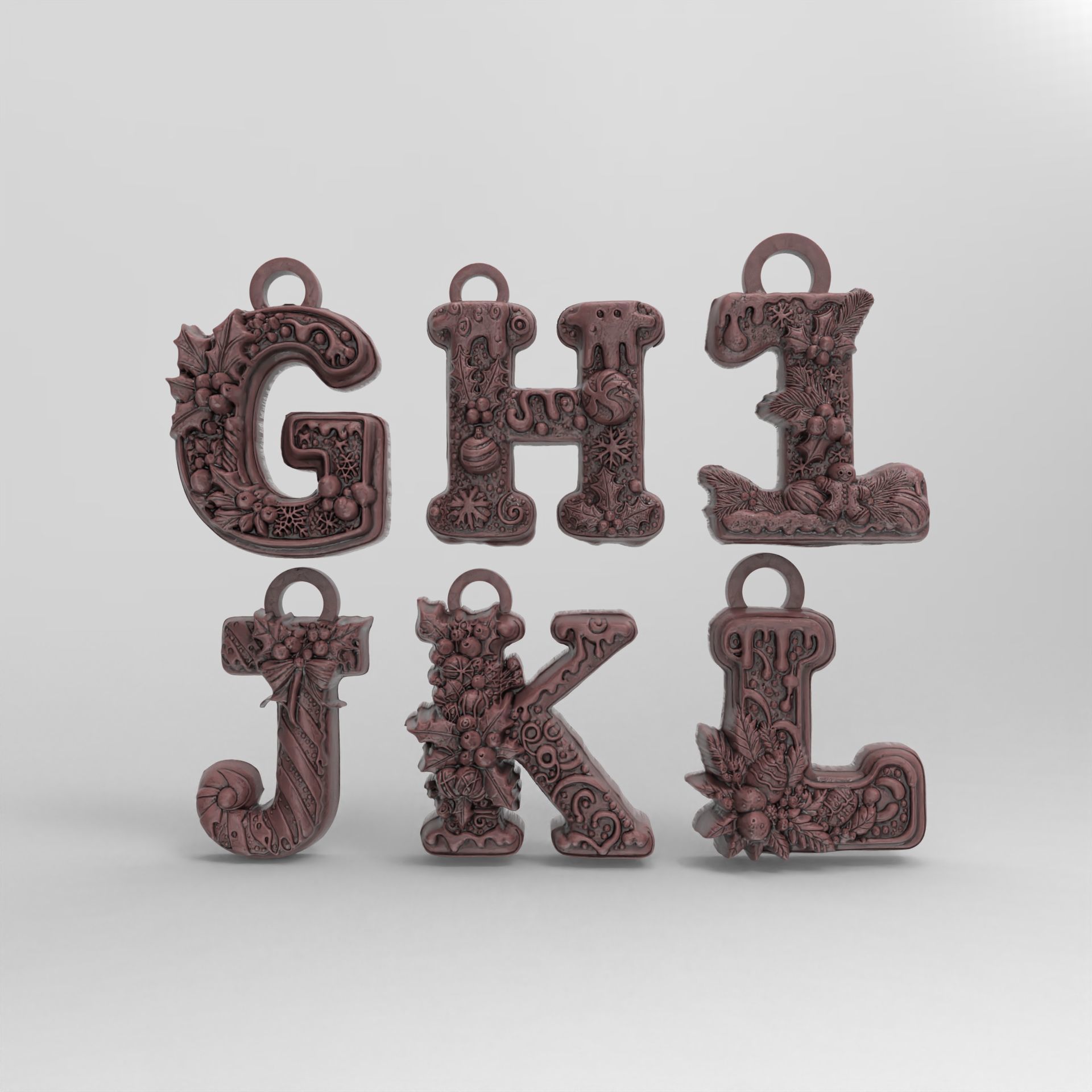 Alphabet christmas decor G to L 3D print model_2