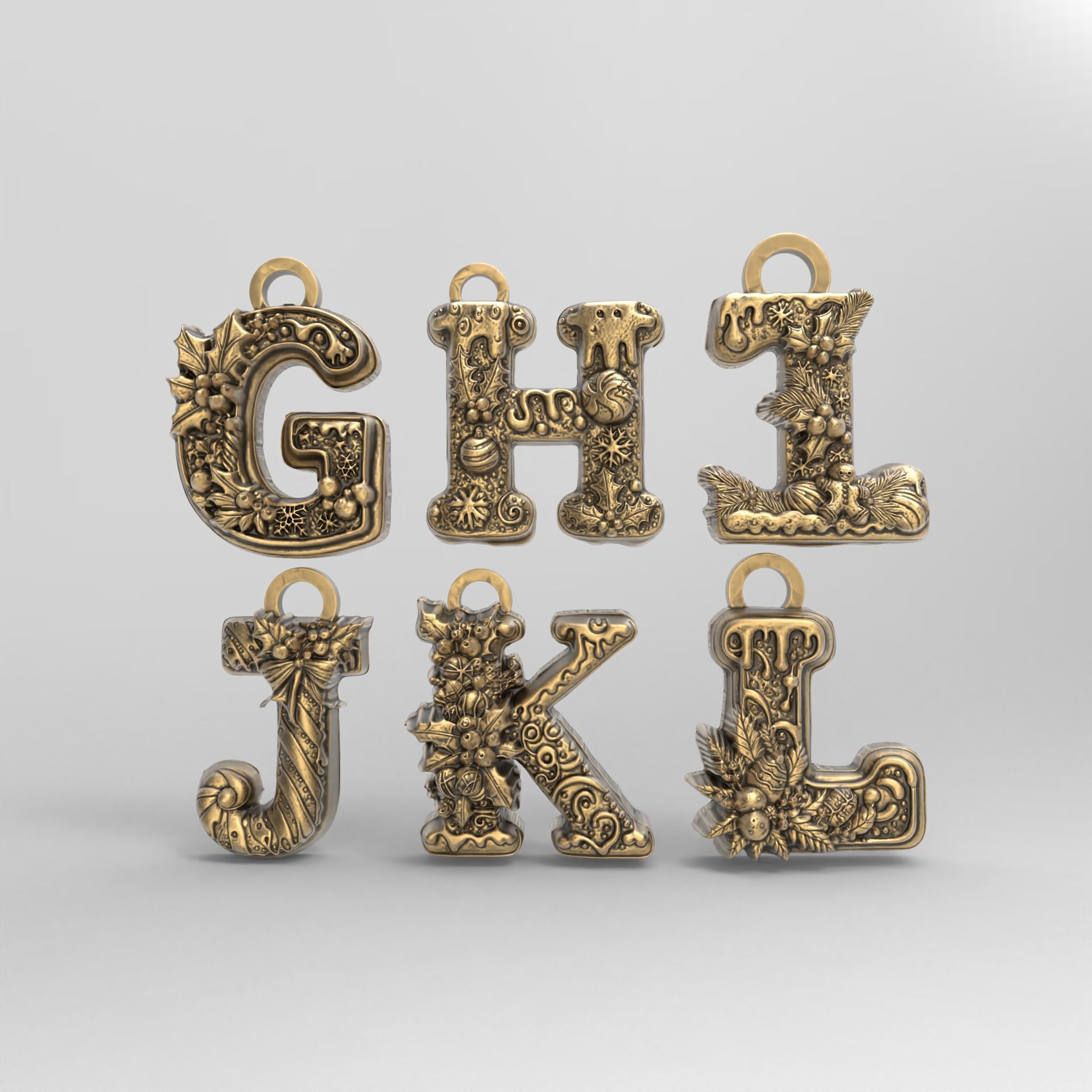 Alphabet christmas decor G to L 3D print model_1