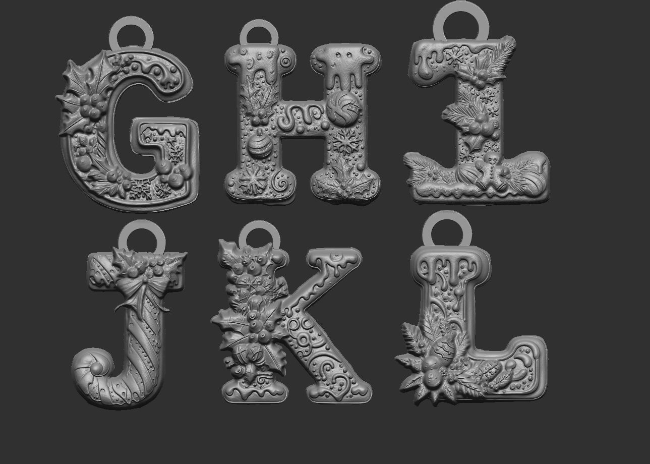 Alphabet christmas decor G to L 3D print model_9