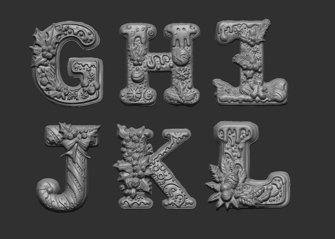 Alphabet christmas decor G to L 3D print model_7