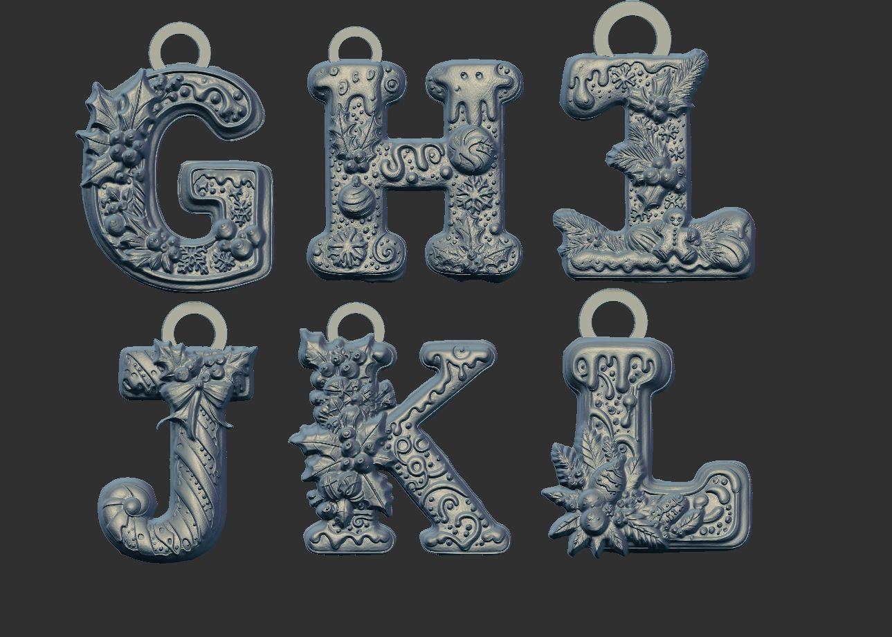 Alphabet christmas decor G to L 3D print model_12