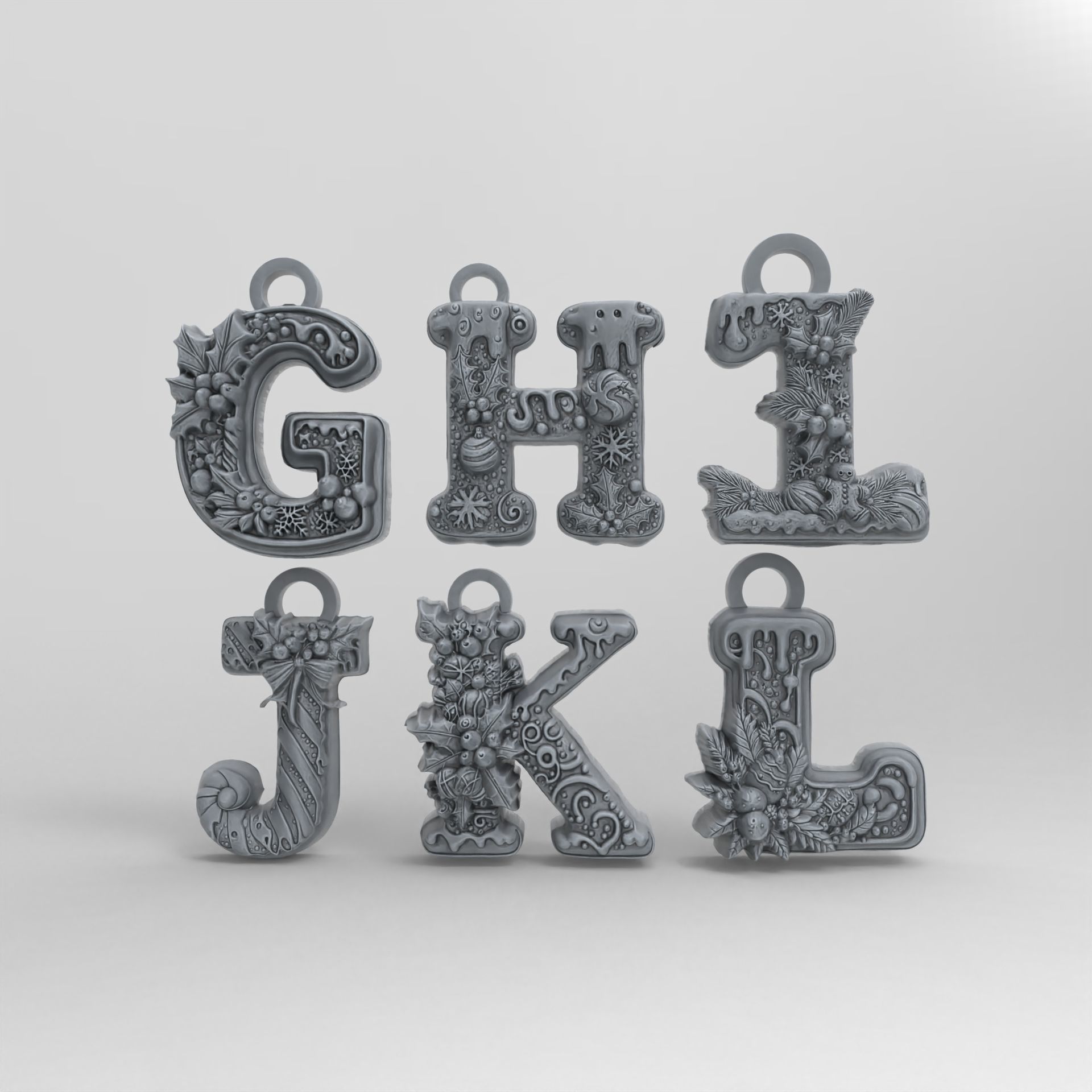 Alphabet christmas decor G to L 3D print model_4