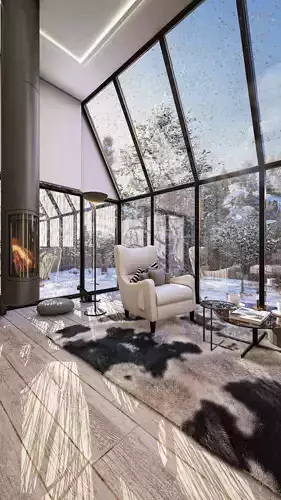 Modern Minimalist Bungalow Interior Scene Low-poly 3D model