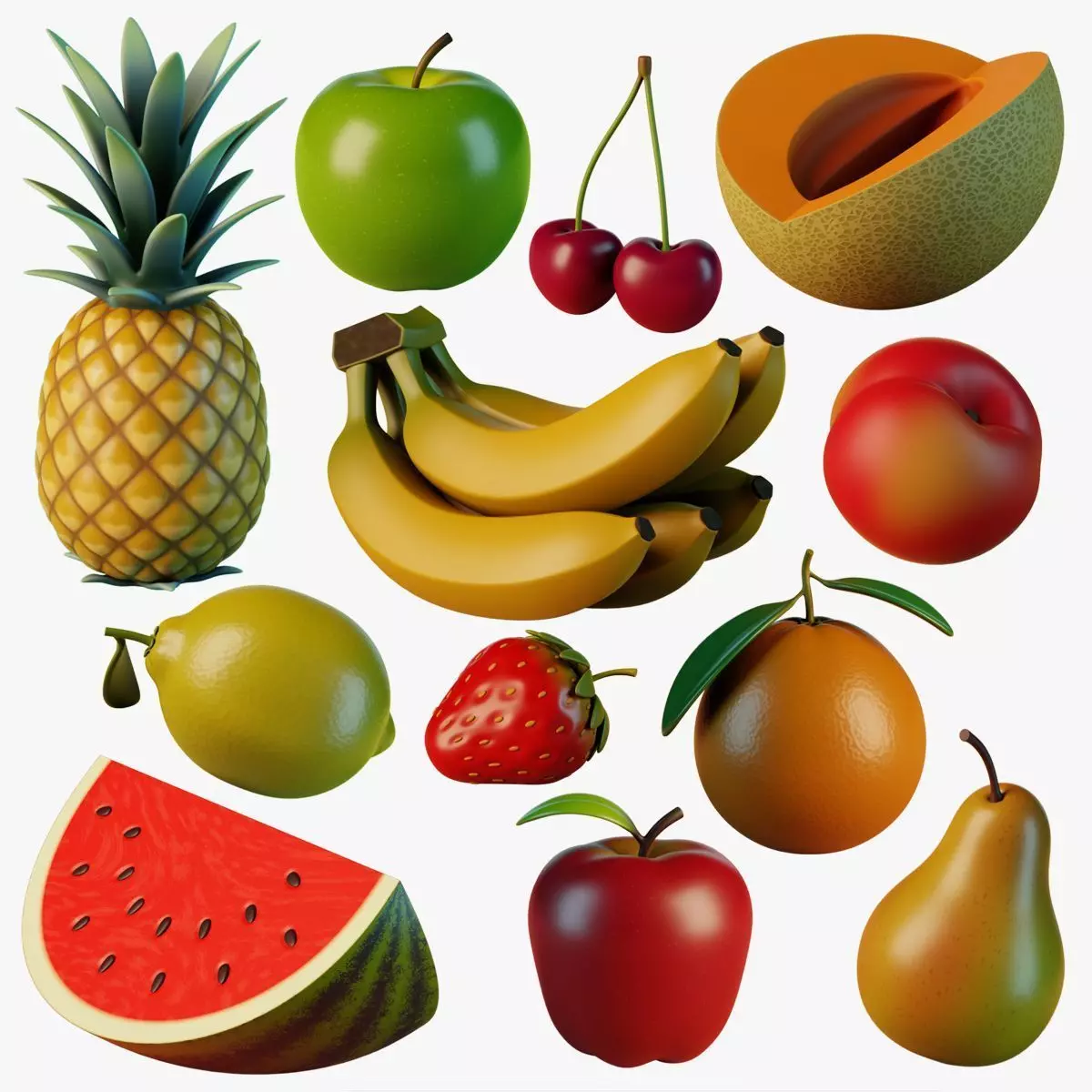 stylized basic fruits 3D model_0