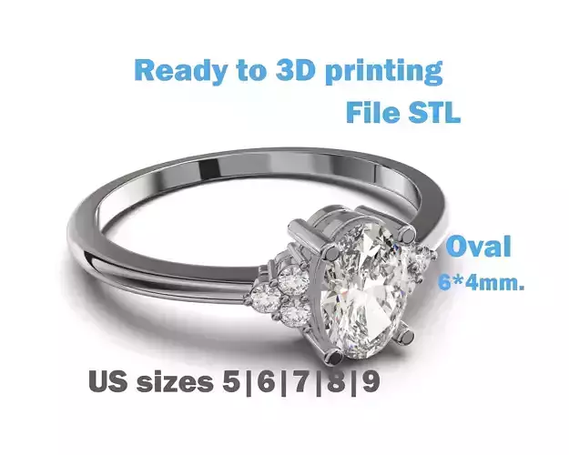 Engagement classic ring with oval 6x4 -STL for 3d printing