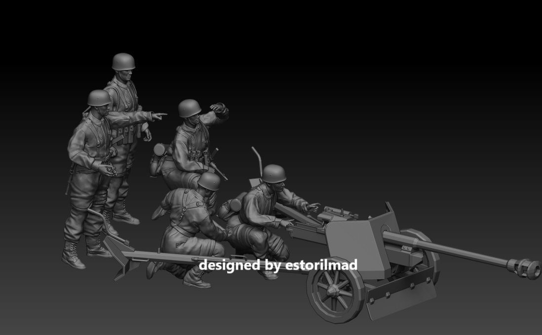 WW2 PAK 40 CON PARACAIDISTAS ALEMANES - Fallschirmjager 3D print model_2