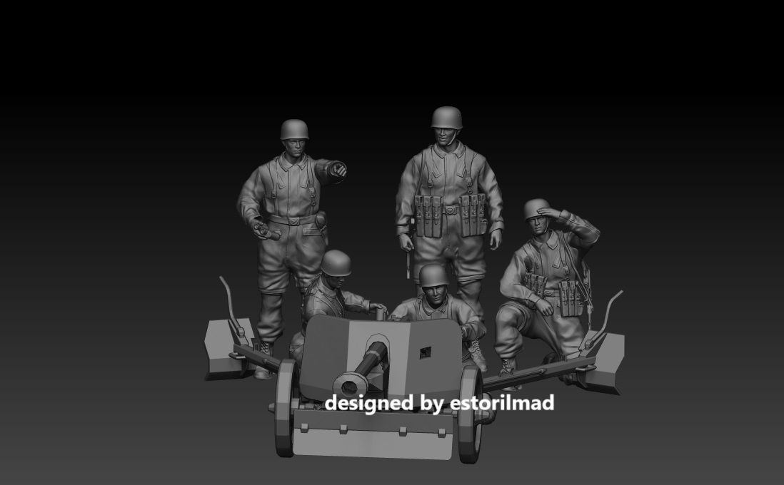 WW2 PAK 40 CON PARACAIDISTAS ALEMANES - Fallschirmjager 3D print model_1