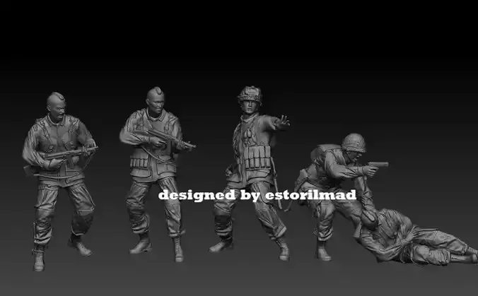 WW2 5 AMERICAN PARATROOPER 101 PATHFINDER IN ACTION 3D print model