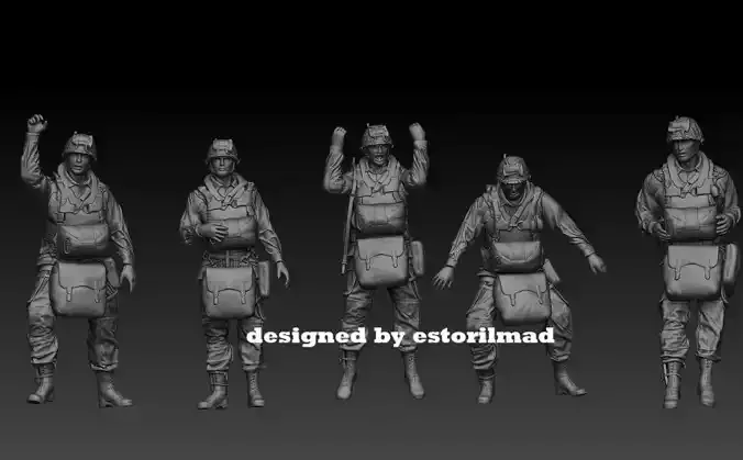 WW2 5 AMERICAN PARATROOPER 101 JUMPING 3D print model