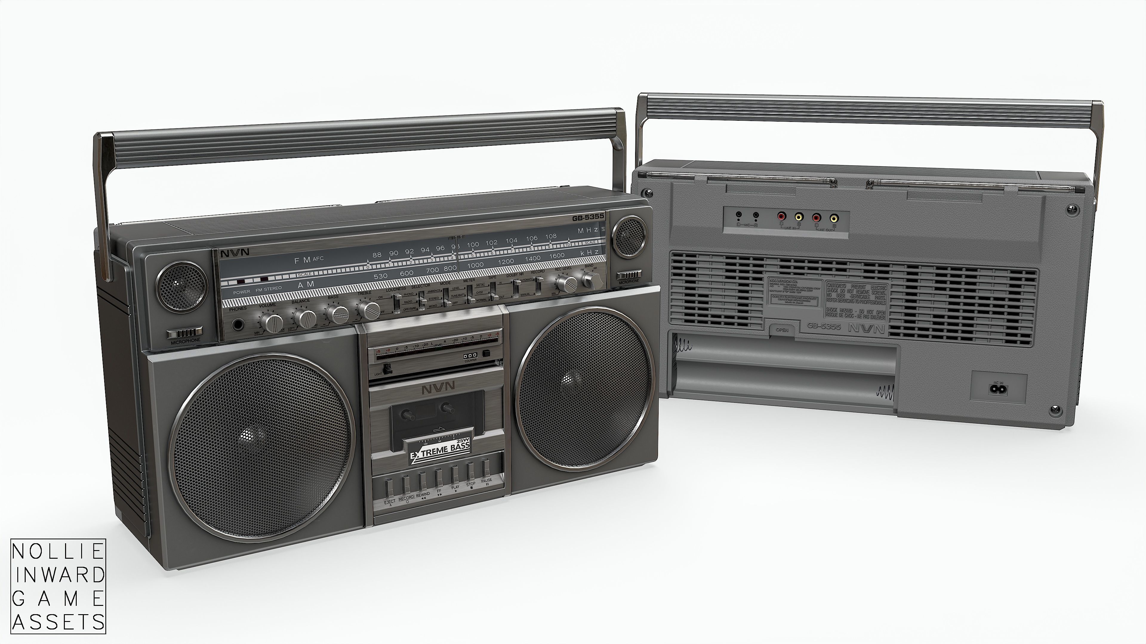 80s Boombox A Silver Clean - Hero Prop Low-poly 3D model_5