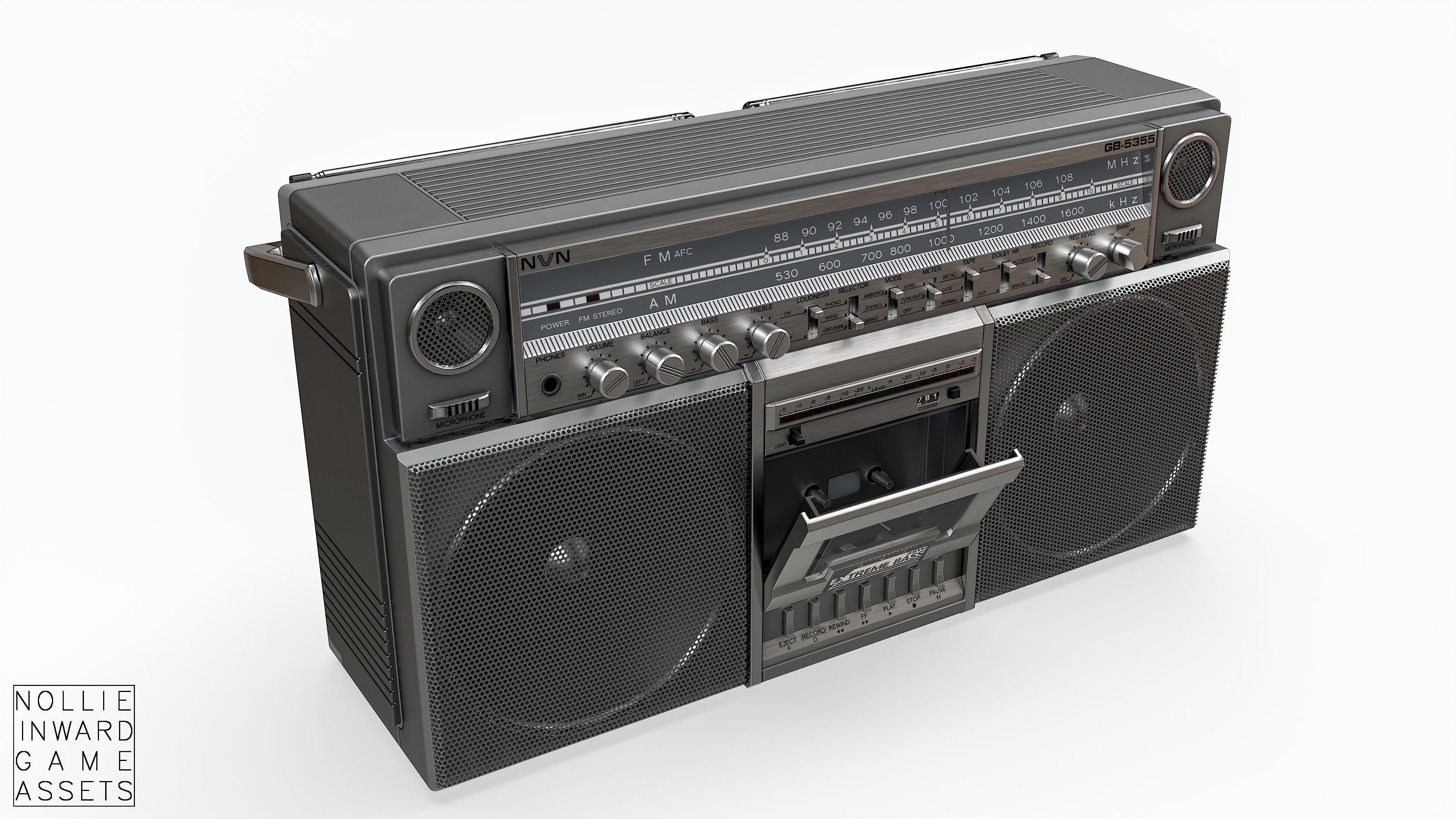 80s Boombox A Silver Clean - Hero Prop Low-poly 3D model_18