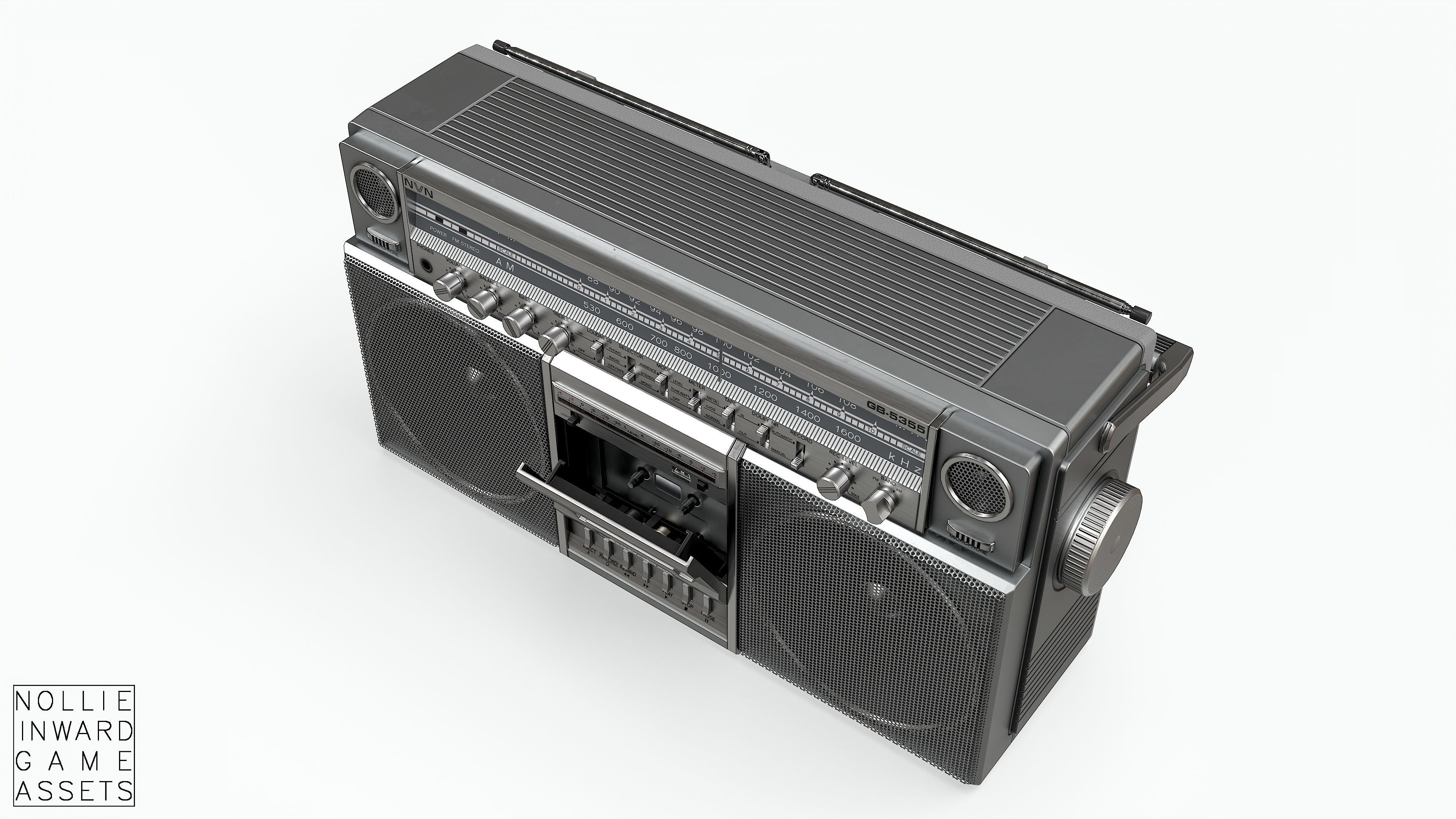 80s Boombox A Silver Clean - Hero Prop Low-poly 3D model_19