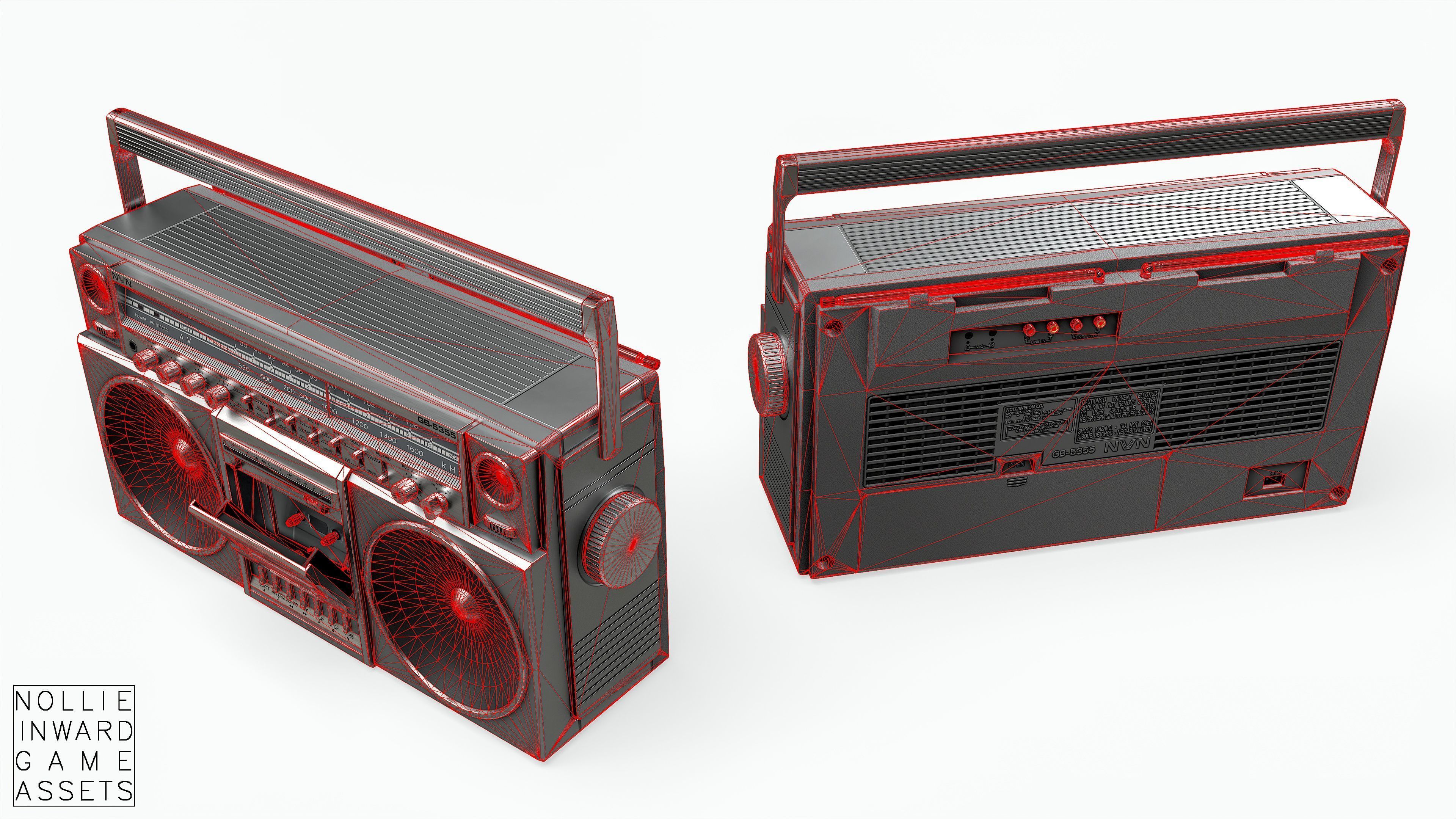 80s Boombox A Silver Clean - Hero Prop Low-poly 3D model_9