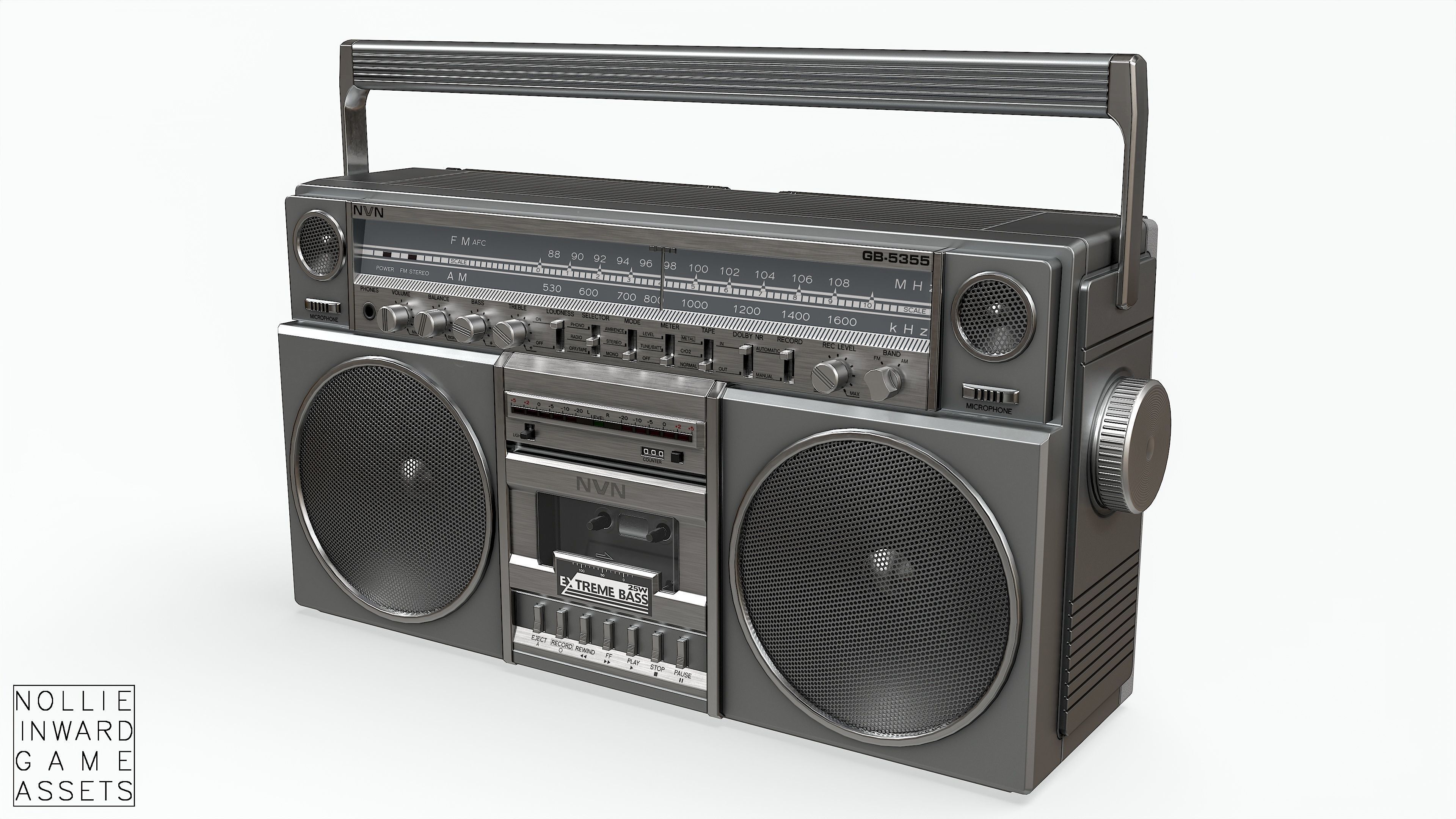 80s Boombox A Silver Clean - Hero Prop Low-poly 3D model_11