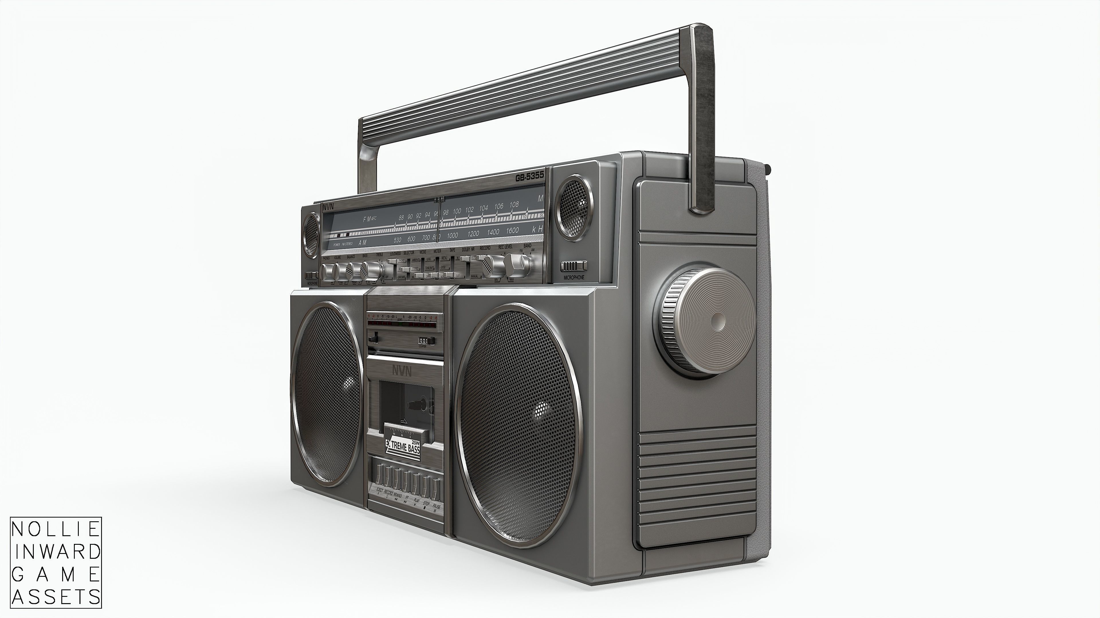80s Boombox A Silver Clean - Hero Prop Low-poly 3D model_13