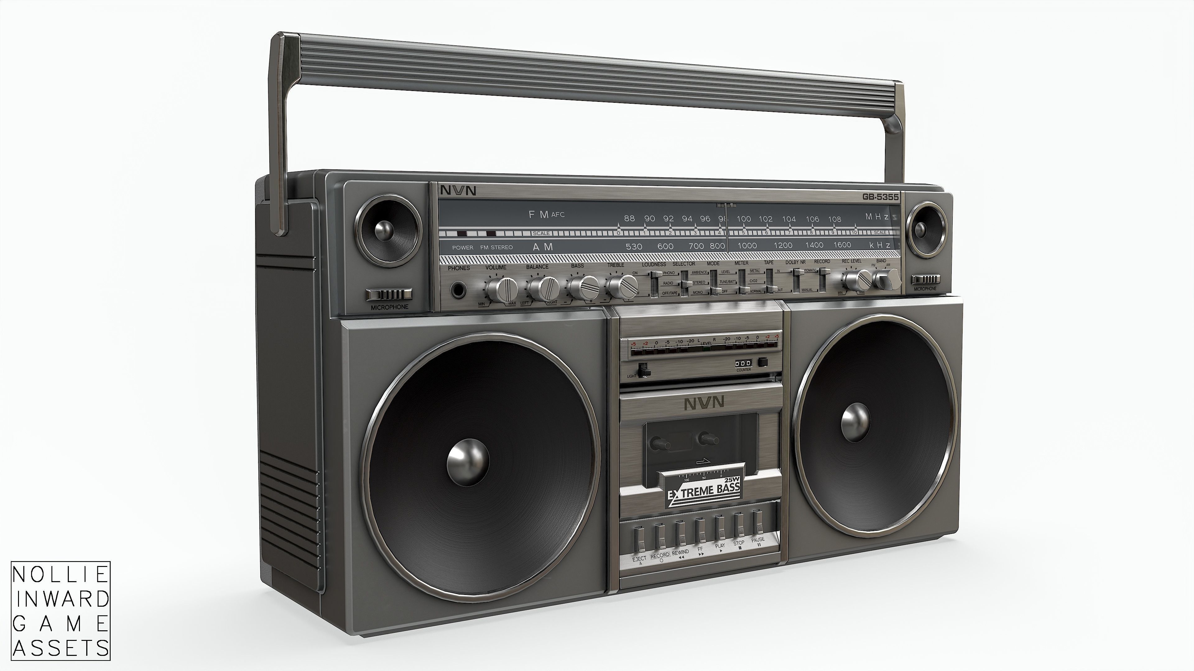 80s Boombox A Silver Clean - Hero Prop Low-poly 3D model_10