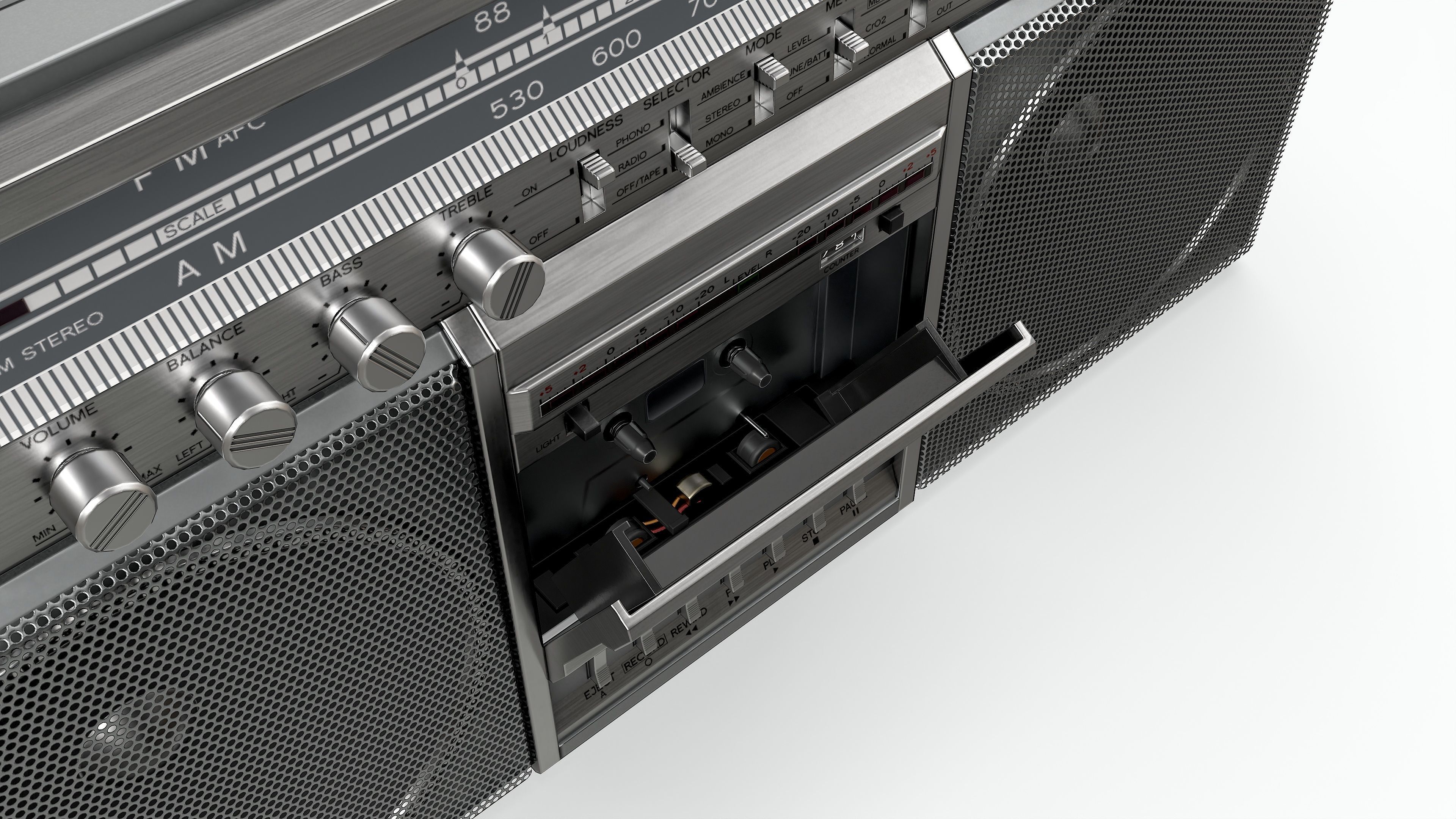 80s Boombox A Silver Clean - Hero Prop Low-poly 3D model_20