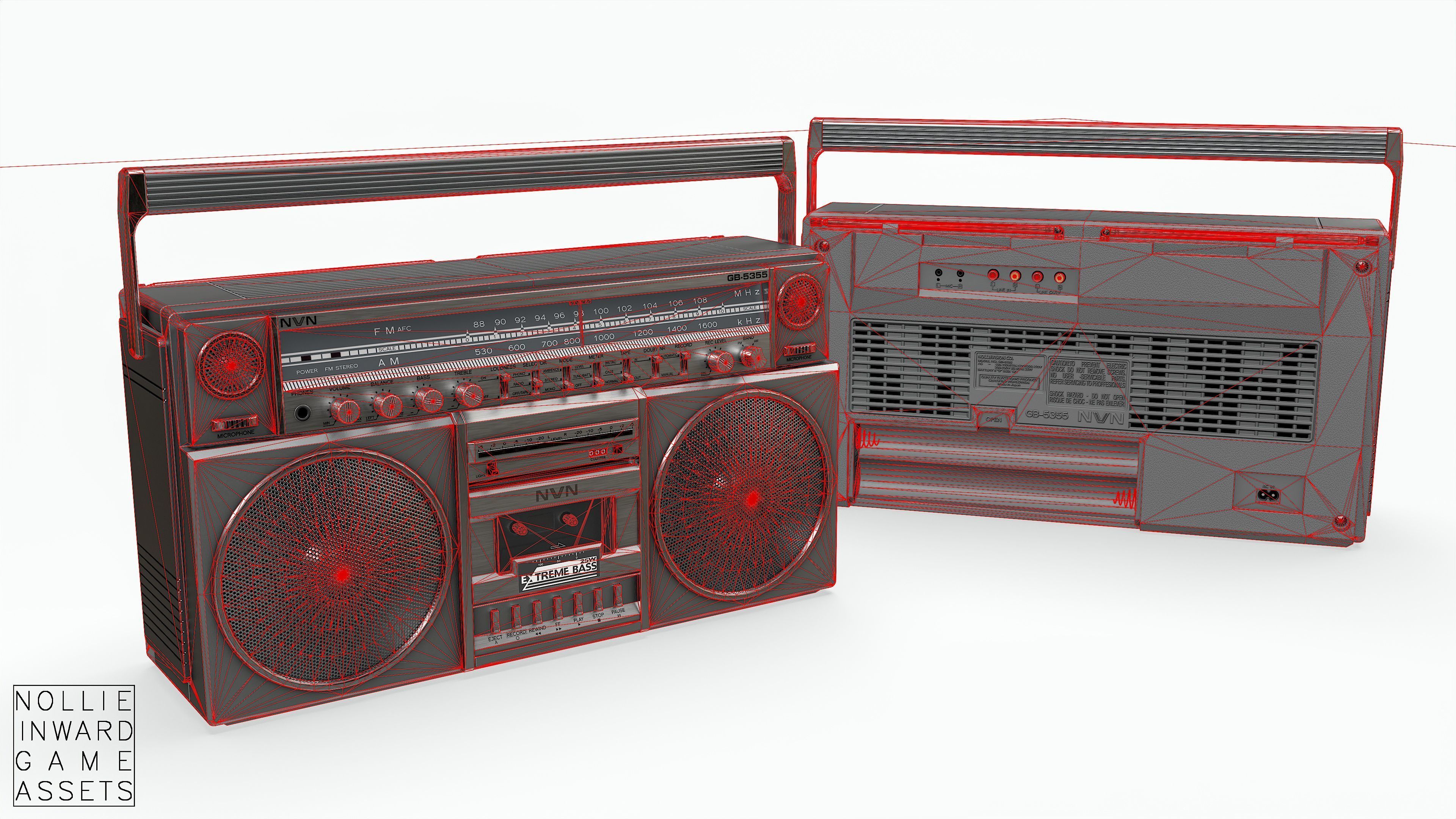 80s Boombox A Silver Clean - Hero Prop Low-poly 3D model_8