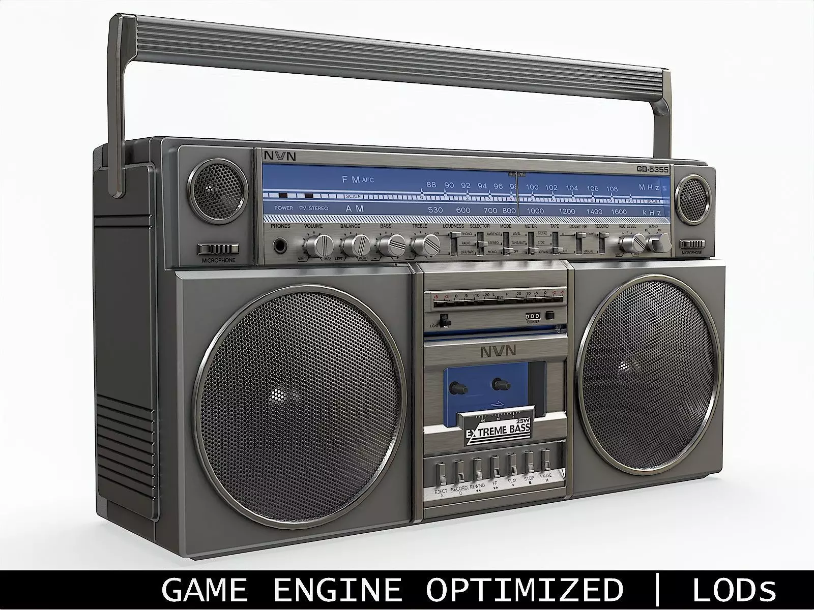 80s Boombox A Silver Clean - Hero Prop Low-poly 3D model_0