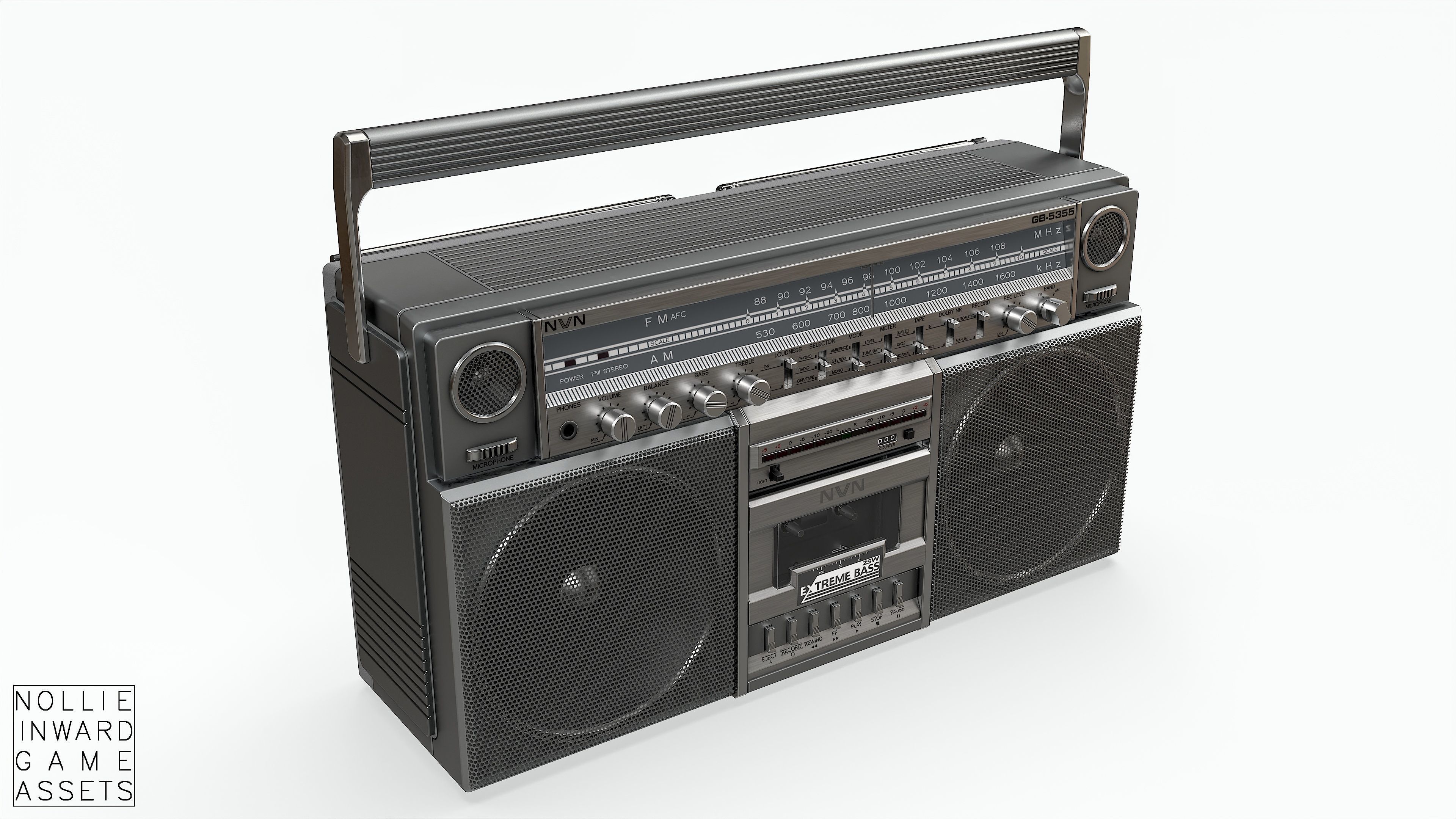 80s Boombox A Silver Clean - Hero Prop Low-poly 3D model_15