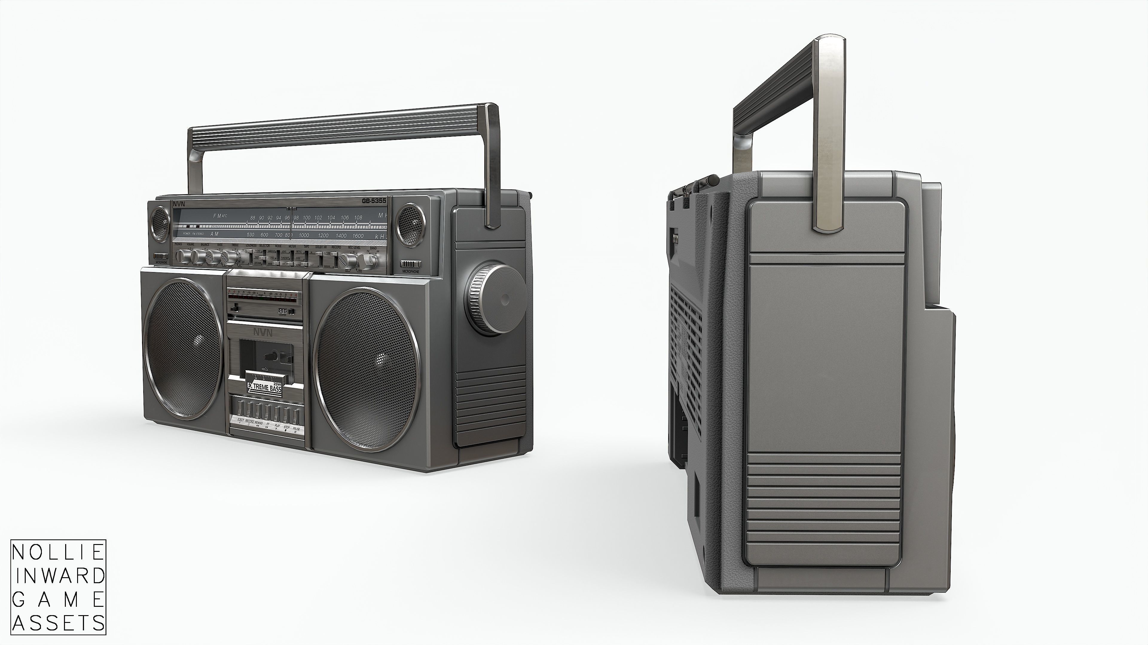 80s Boombox A Silver Clean - Hero Prop Low-poly 3D model_6
