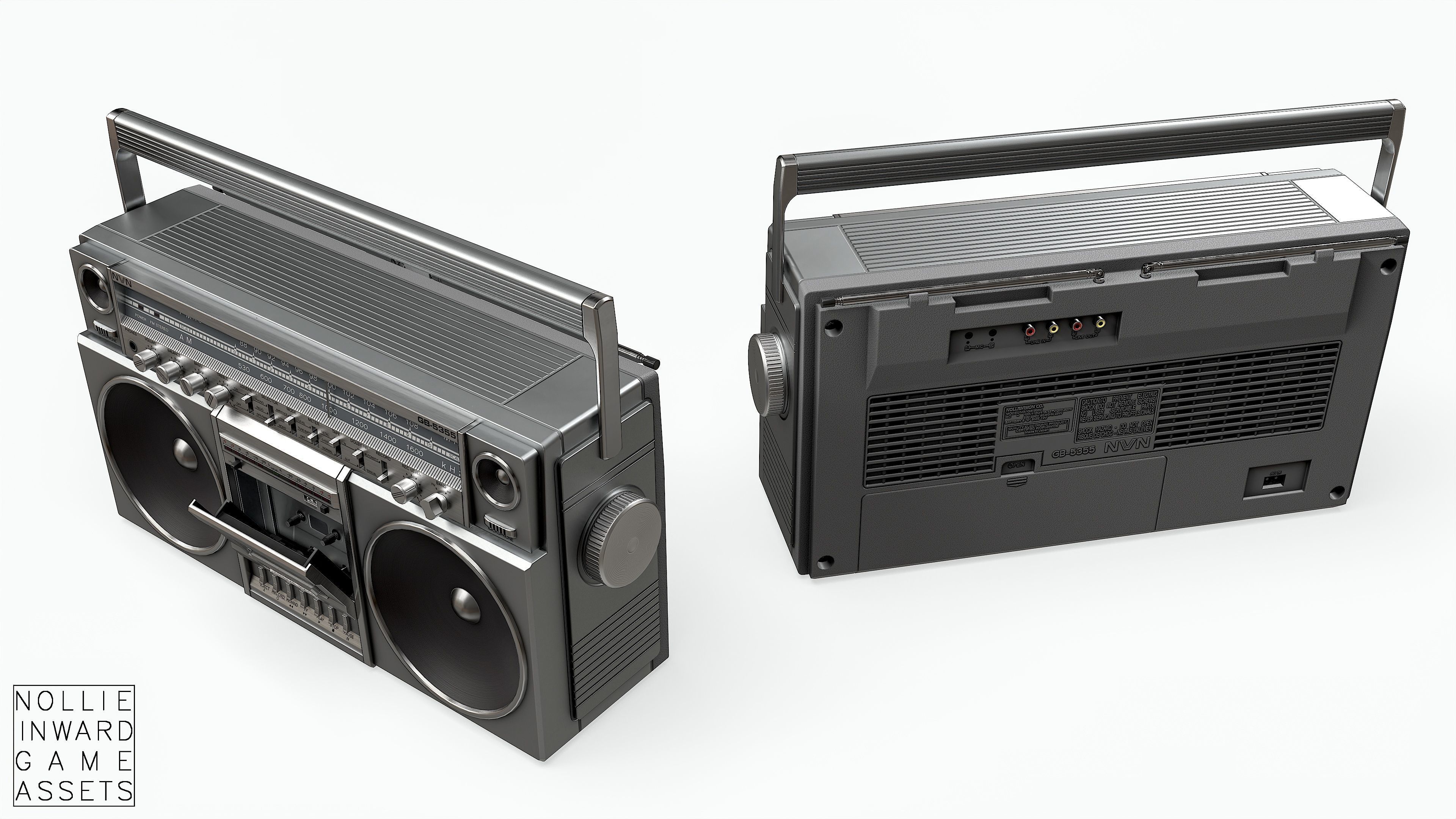 80s Boombox A Silver Clean - Hero Prop Low-poly 3D model_7