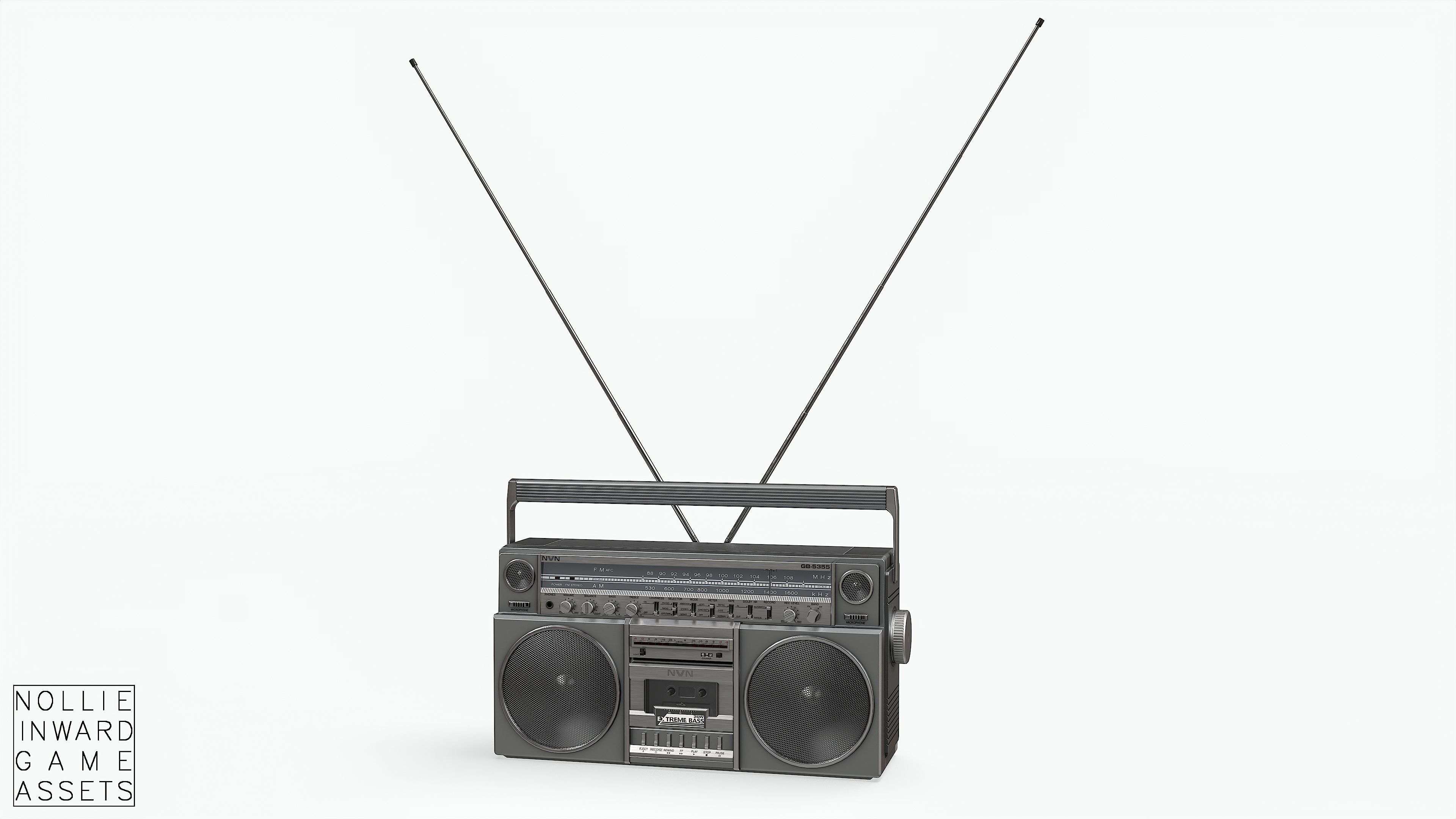 80s Boombox A Silver Clean - Hero Prop Low-poly 3D model_16