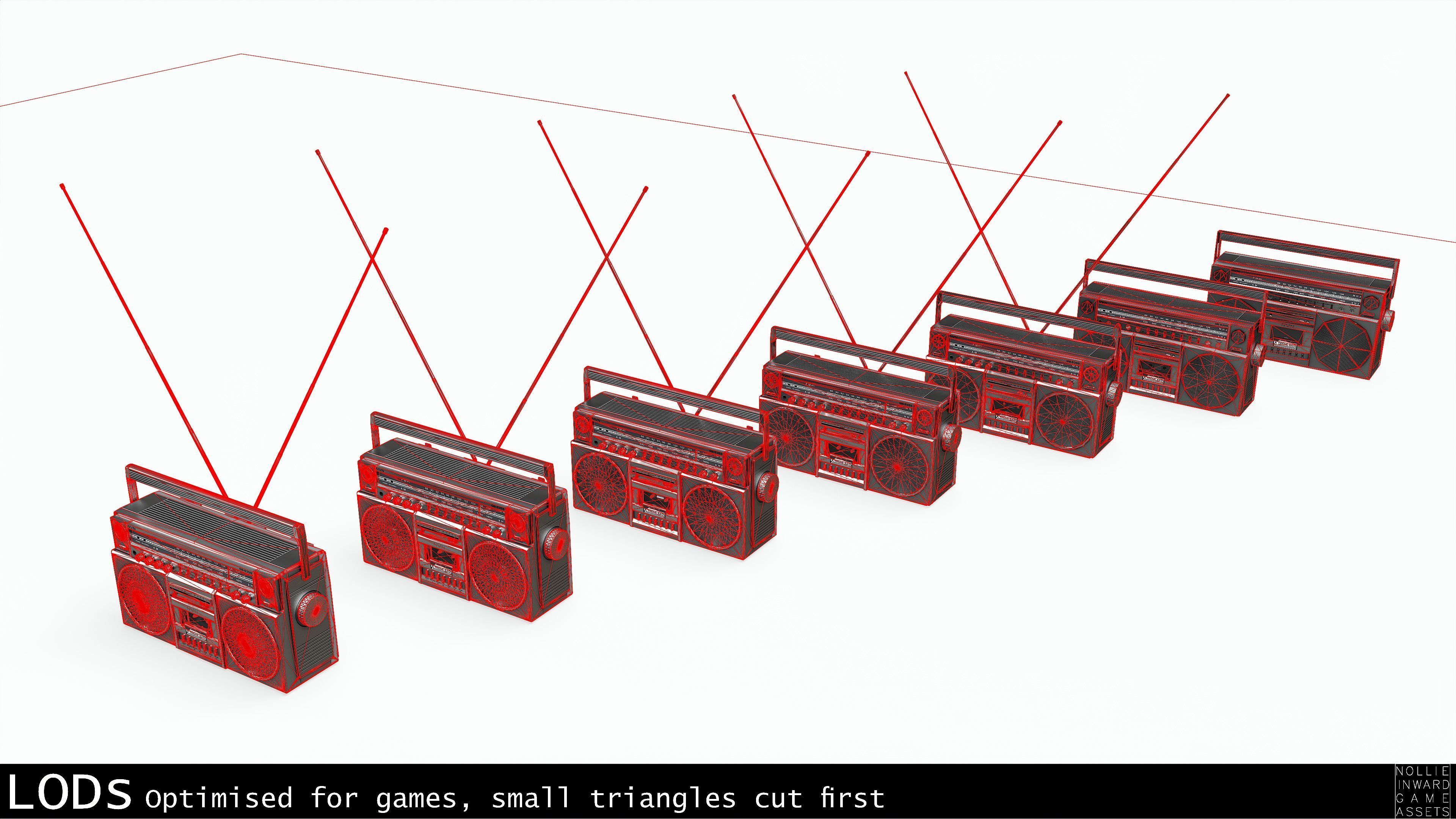 80s Boombox A Silver Clean - Hero Prop Low-poly 3D model_4