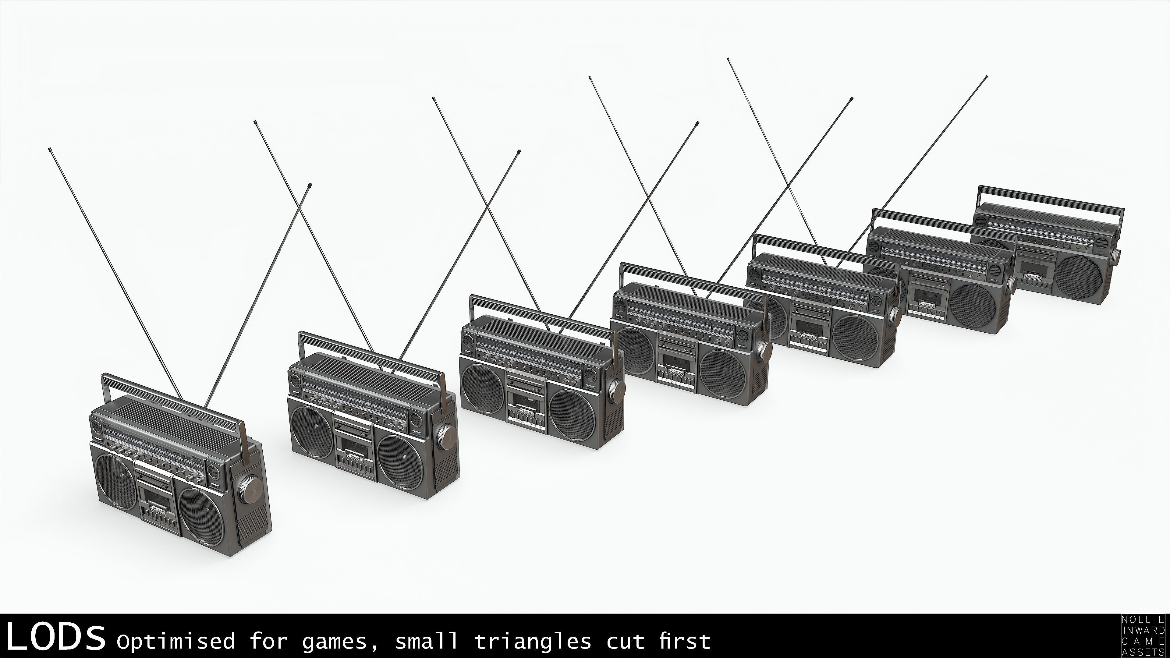 80s Boombox A Silver Clean - Hero Prop Low-poly 3D model_3