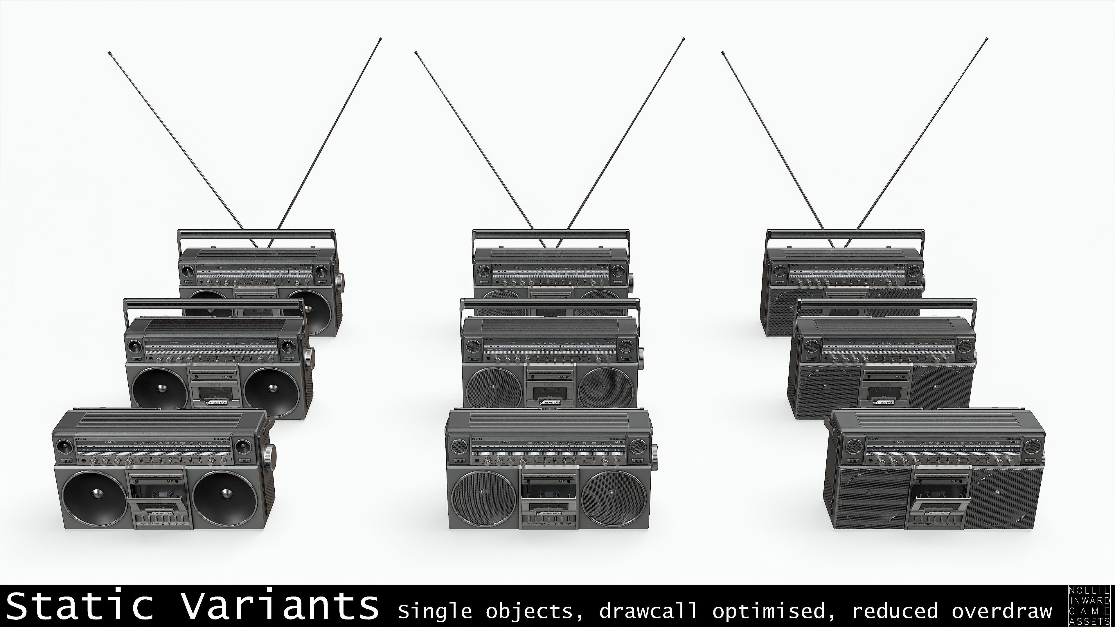 80s Boombox A Silver Clean - Hero Prop Low-poly 3D model_2