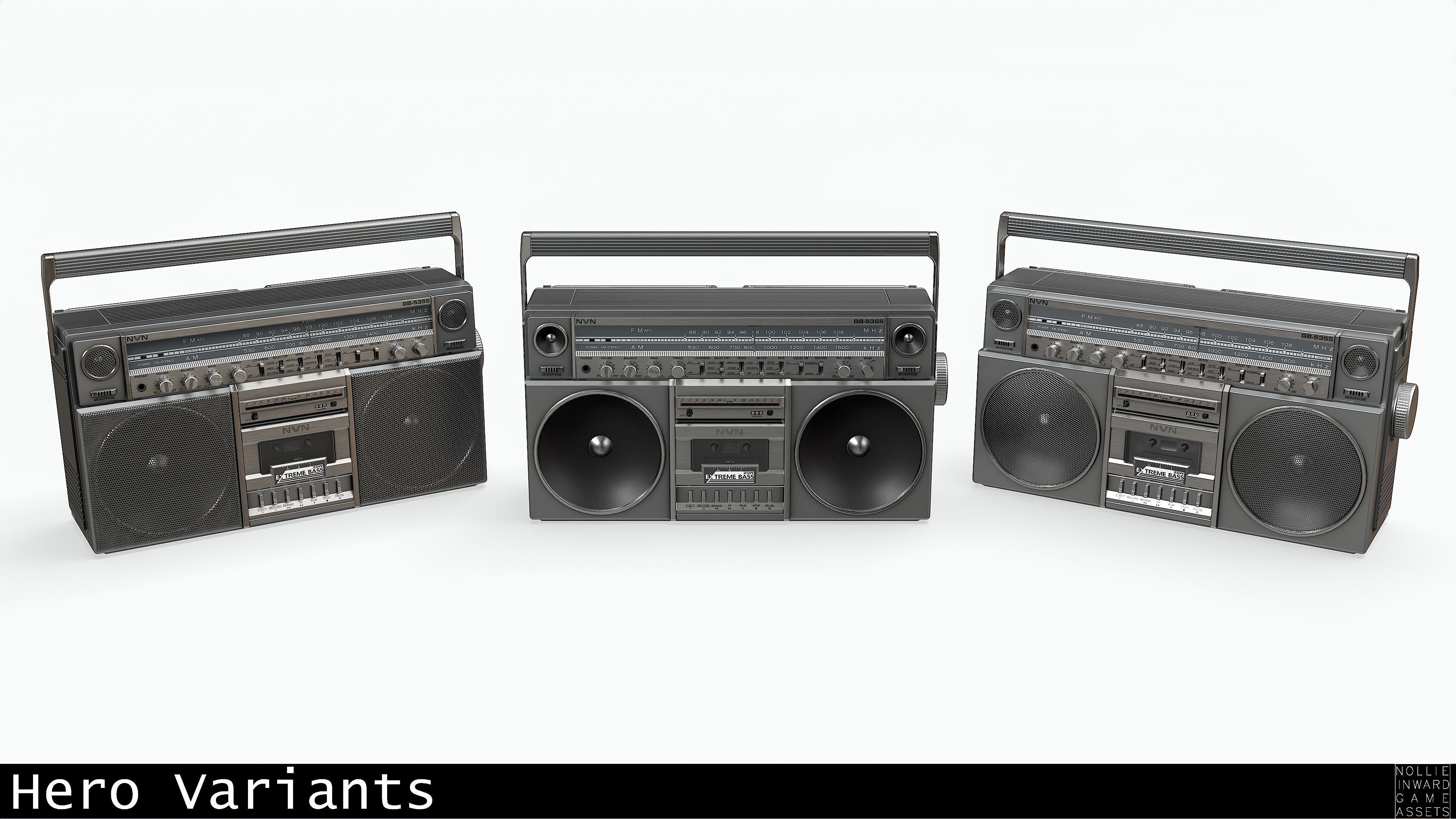 80s Boombox A Silver Clean - Hero Prop Low-poly 3D model_1