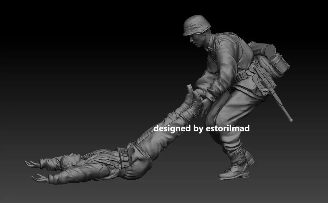 WW2 GERMAN WAFFEN SS SOLDIER WOUNDED 3D print model