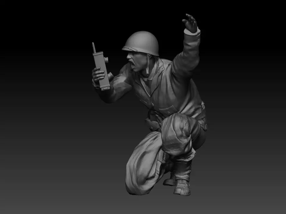 WW2 SOLDADO OFICIAL AMERICANO CON WALKIE 3D print model_0