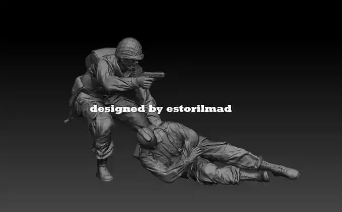 WW2 AMERICAN PARATROOPER 101 PATHFINDER IN RESCUE 3D print model