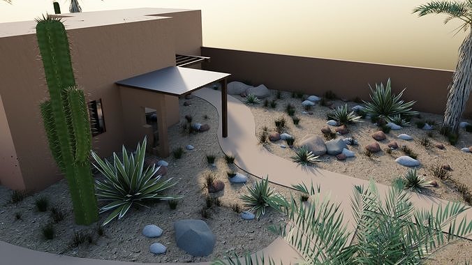 Contemporary desert home 3d model Low-poly 3D model 2
