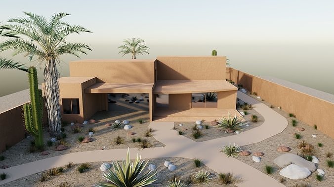 Contemporary desert home 3d model Low-poly 3D model 3