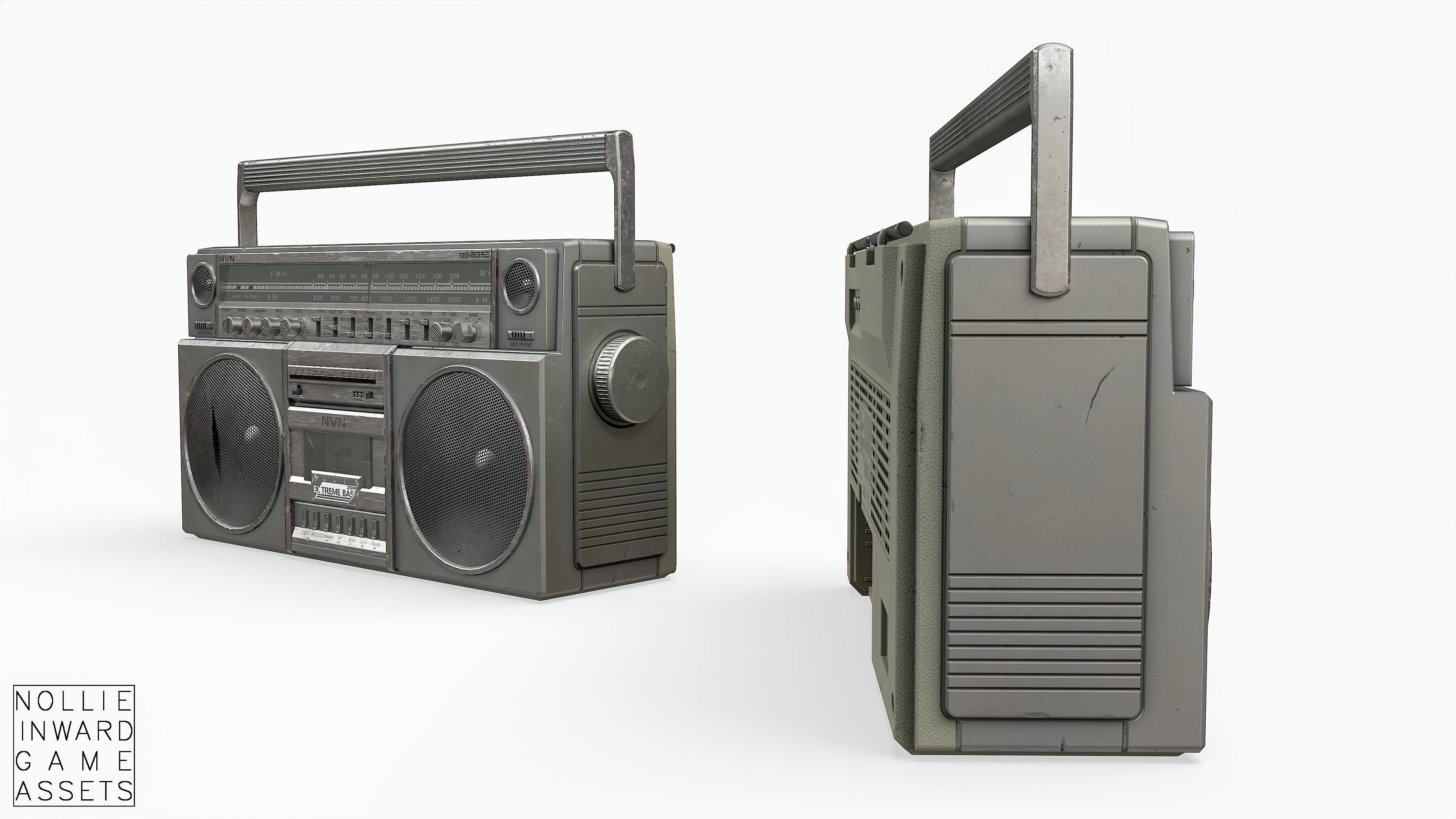 80s Boombox A Silver Dirty - Hero Prop Low-poly 3D model_6