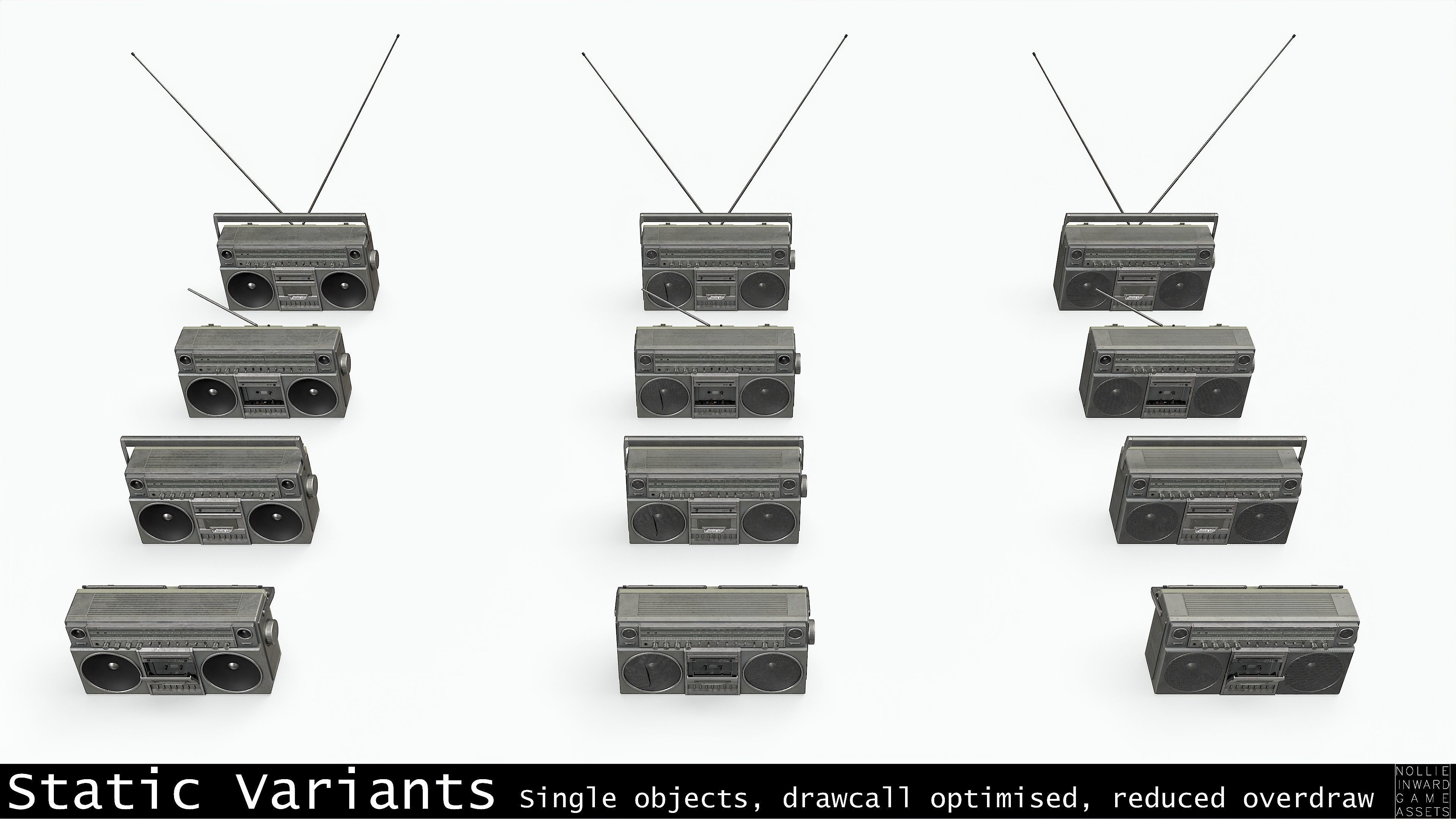 80s Boombox A Silver Dirty - Hero Prop Low-poly 3D model_2