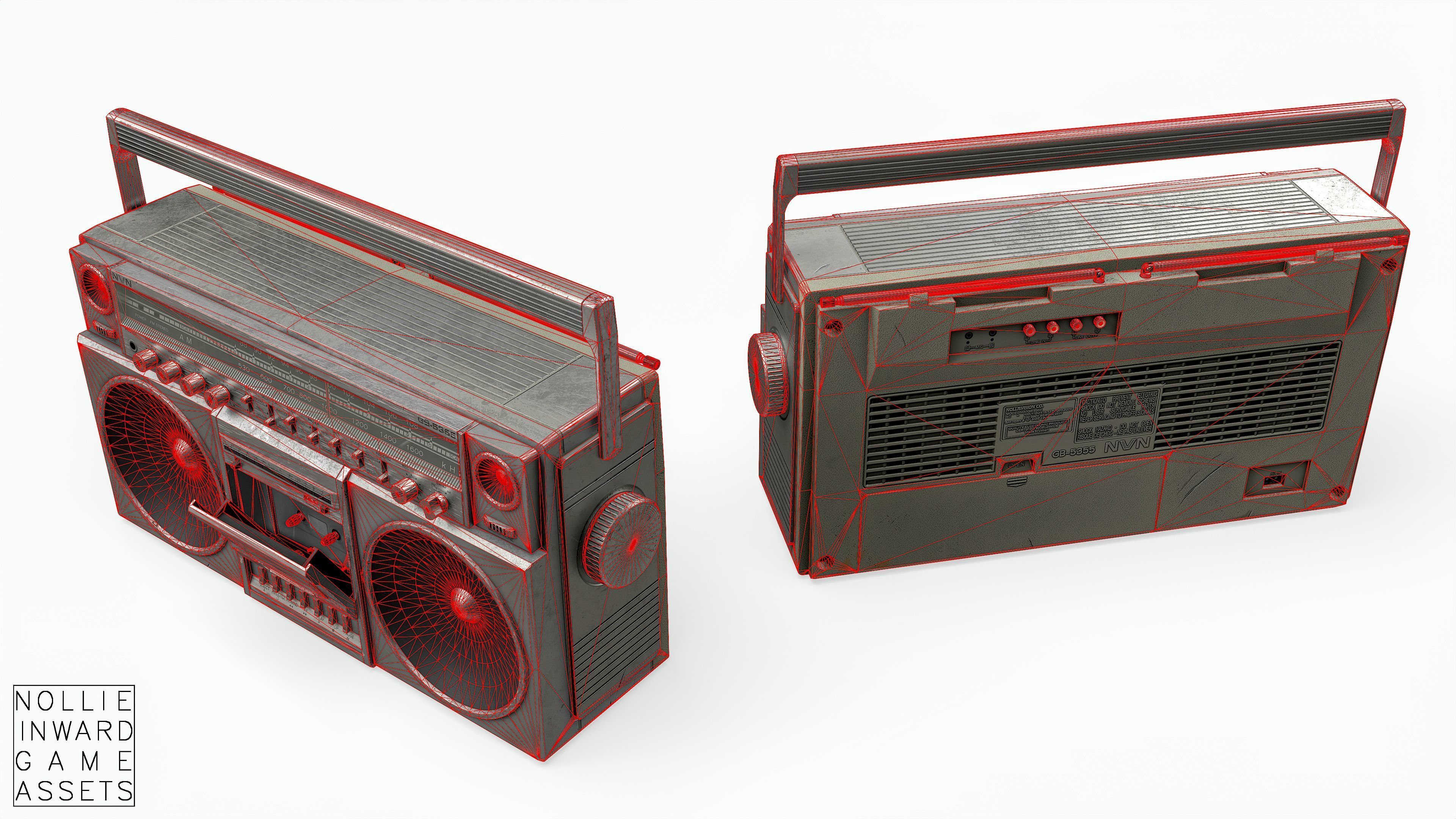 80s Boombox A Silver Dirty - Hero Prop Low-poly 3D model_9
