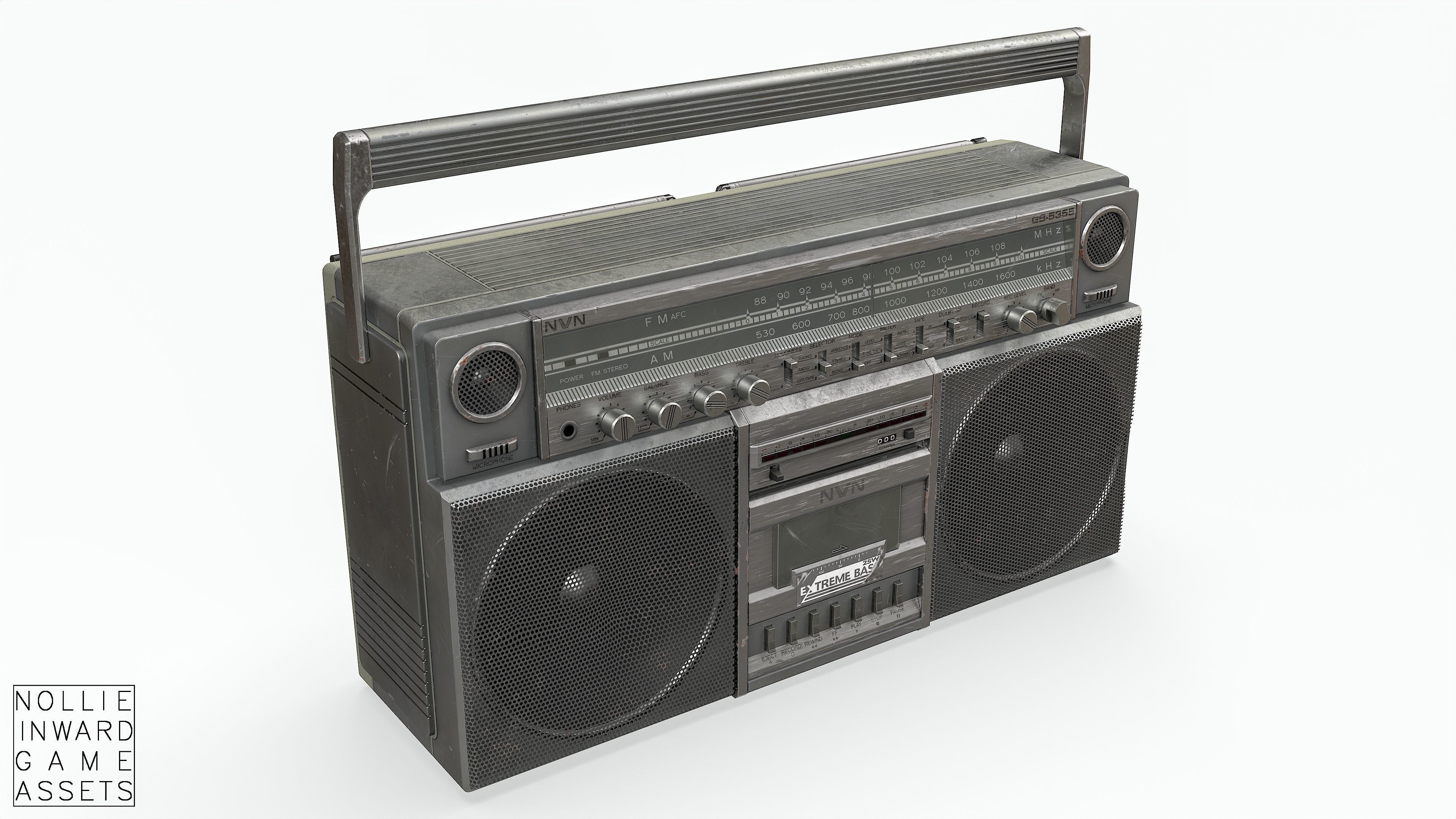 80s Boombox A Silver Dirty - Hero Prop Low-poly 3D model_15