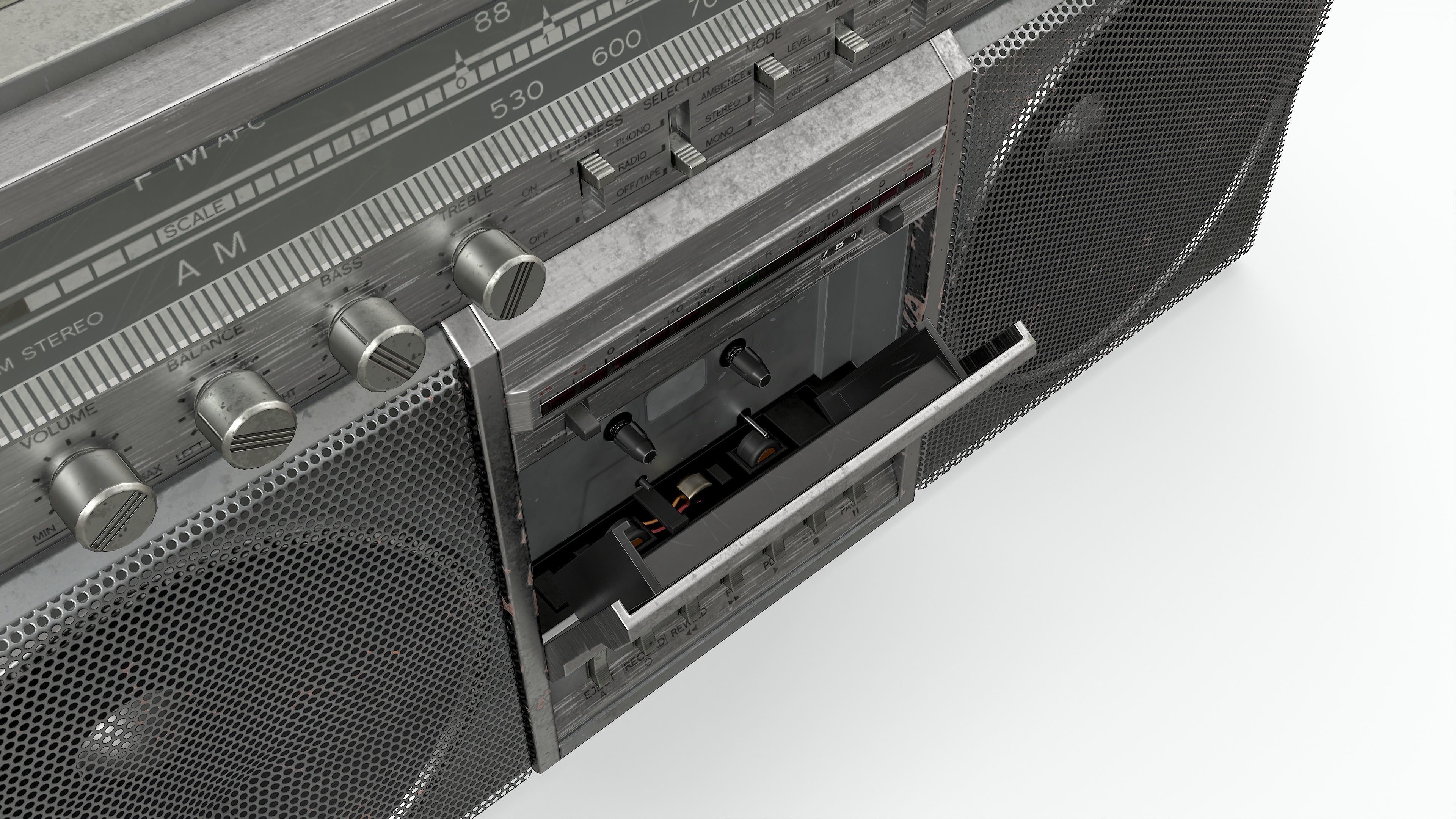 80s Boombox A Silver Dirty - Hero Prop Low-poly 3D model_19